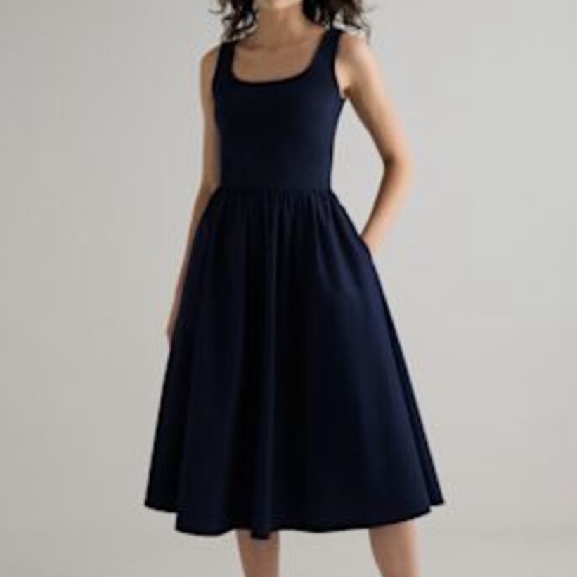 Quince Navy Blue Midi Dress
